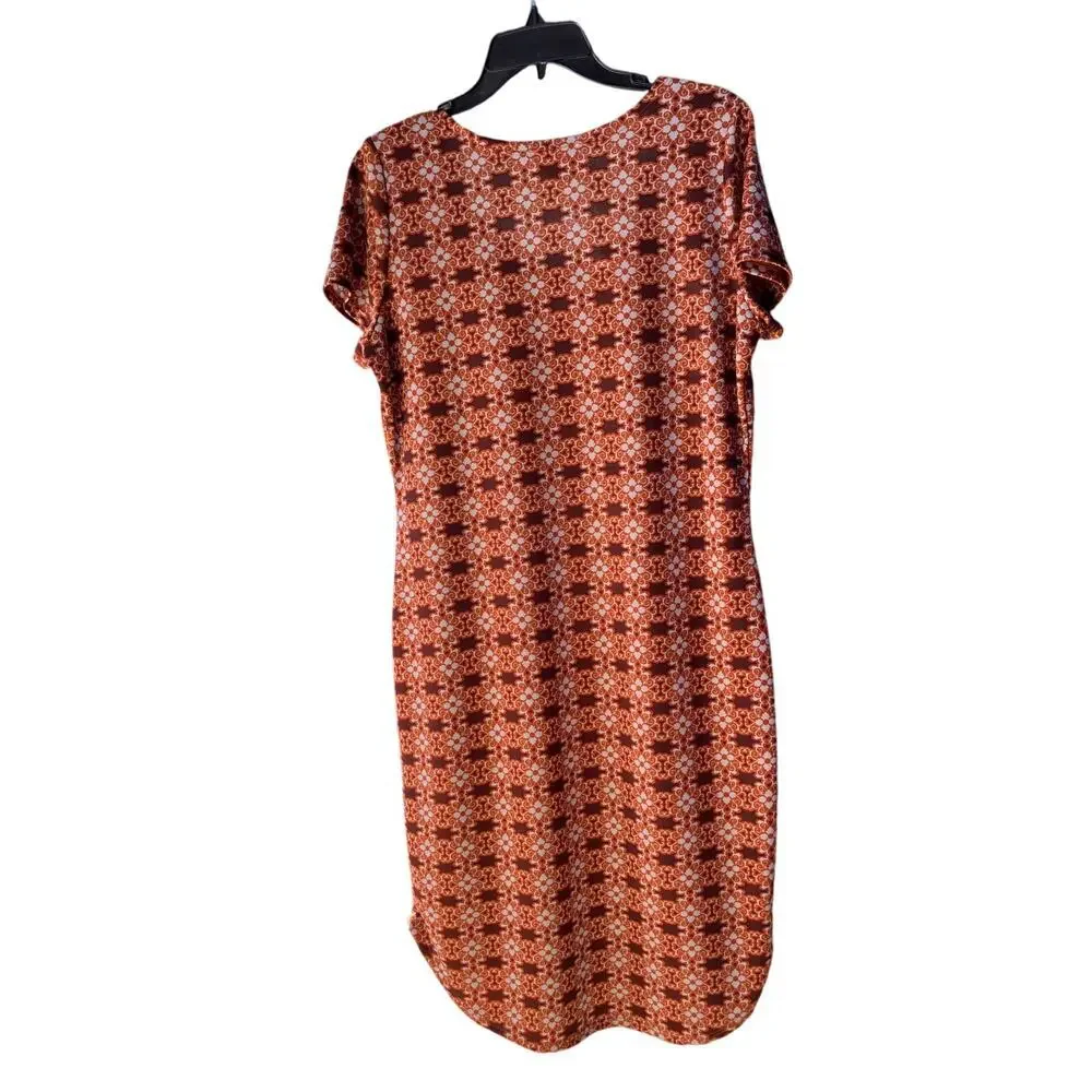 Hot Ginger Boho Geometric Shift‎ Dress Brown Cream Stretch 2XL